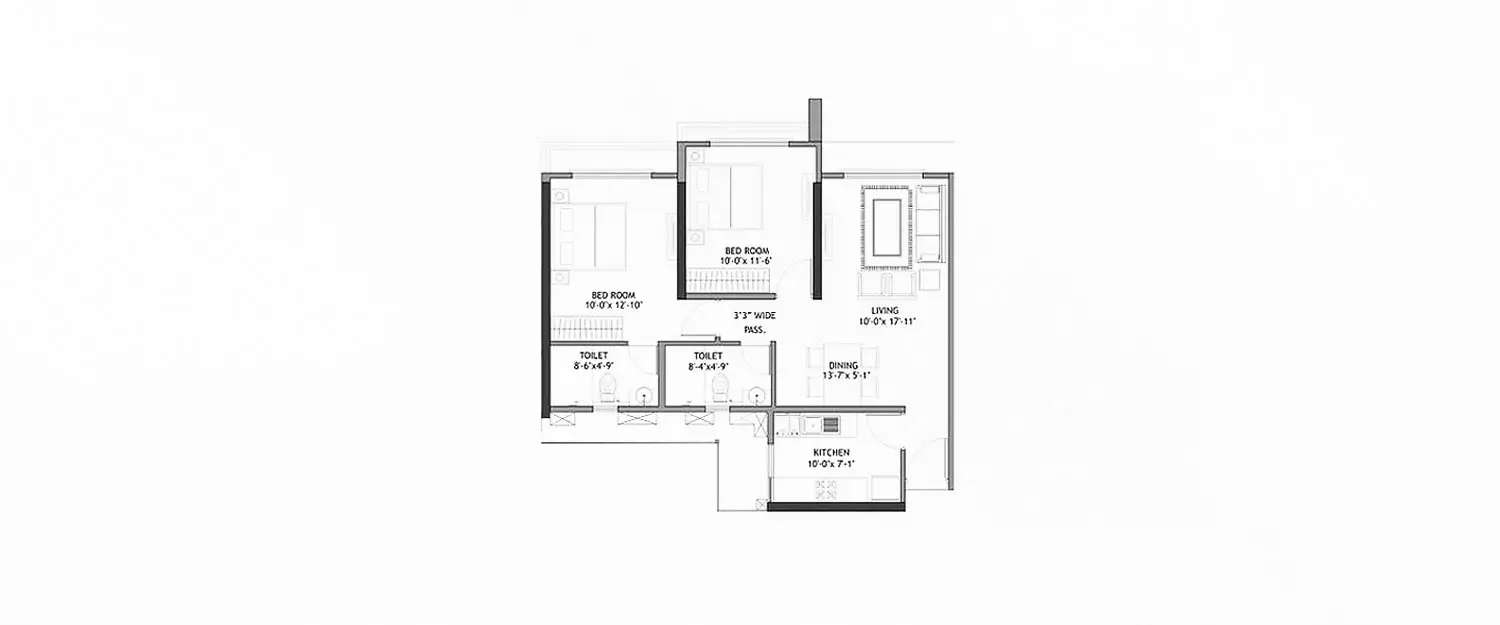 Floor plan for 2 BHK