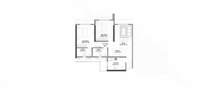 Shapoorji BKC 28 Bandra - Floor plan 2 BHK 686 Sq.ft