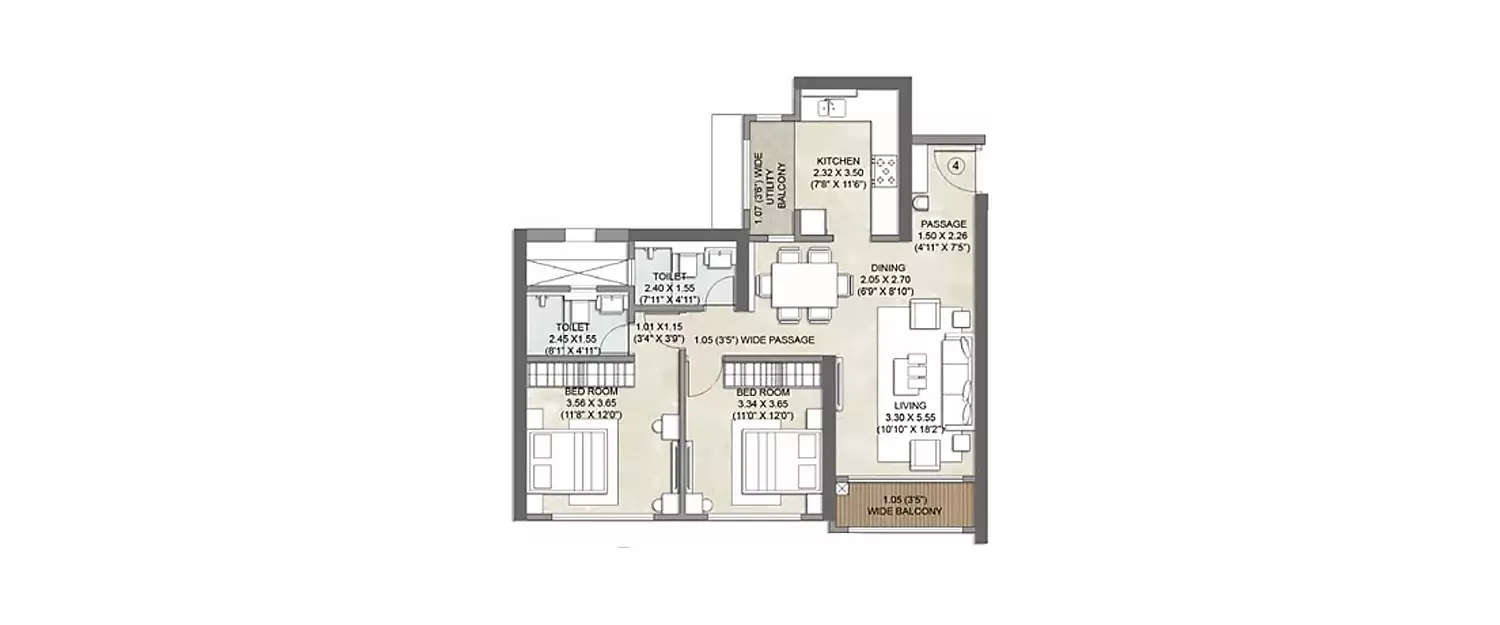 Floor plan for 2 BHK
