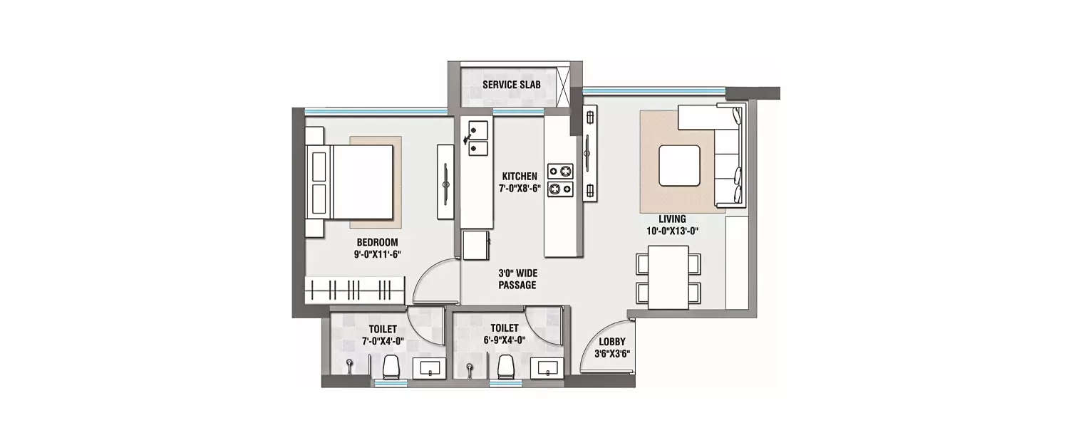 Floor plan for 1 BHK