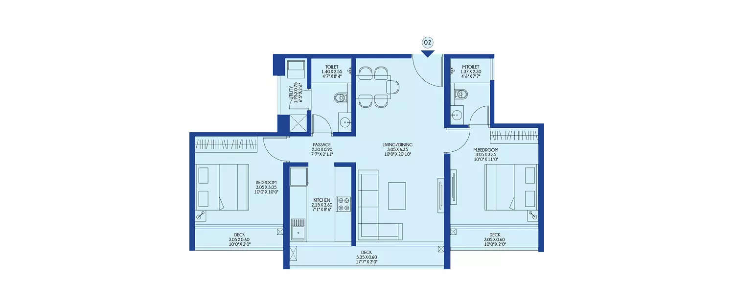 Floor plan for 2 BHK