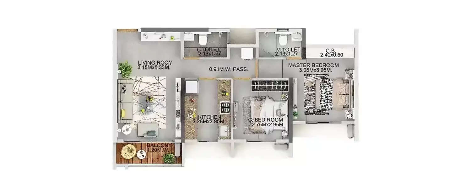 Floor plan for 3 BHK