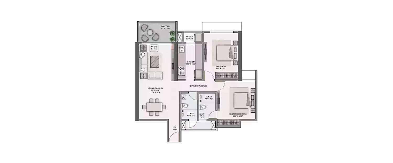 Floor plan for 2 BHK