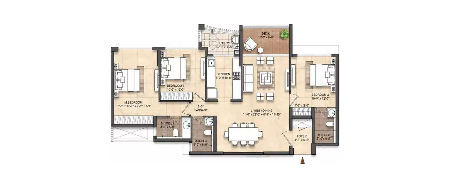 Floor plan for 3 BHK