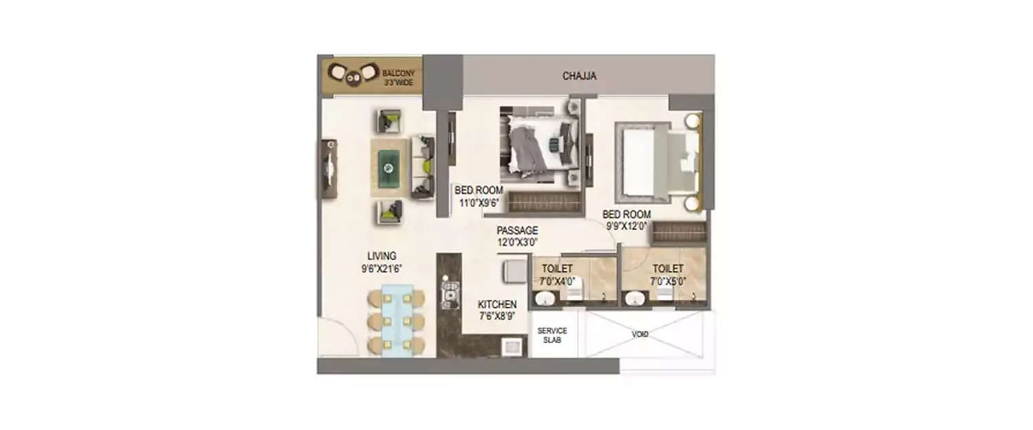Floor plan for 2 BHK