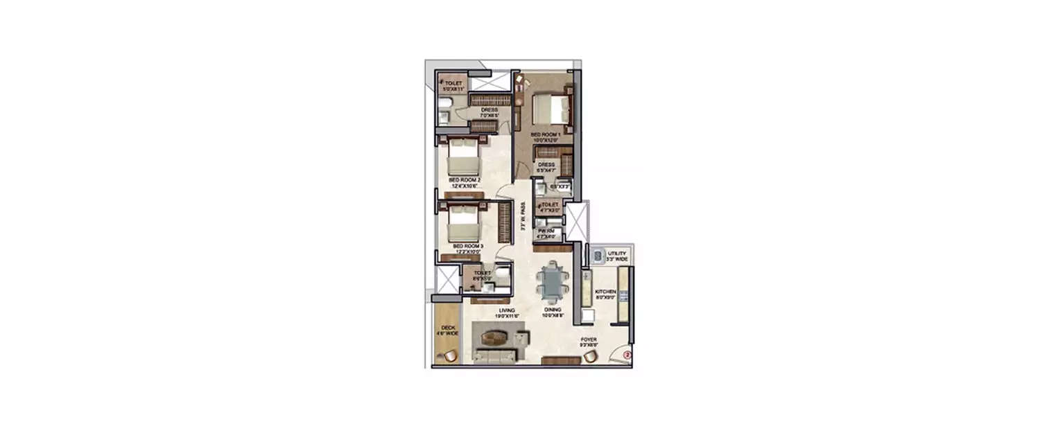 Floor plan for 3 BHK