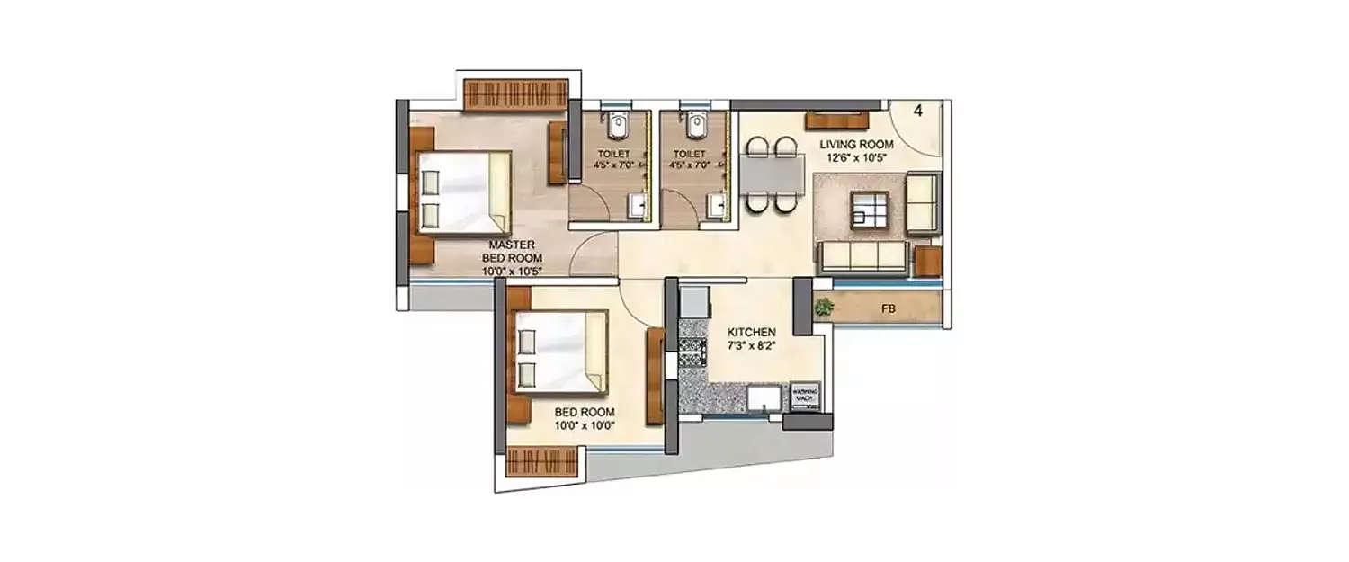 Floor plan for 2 BHK