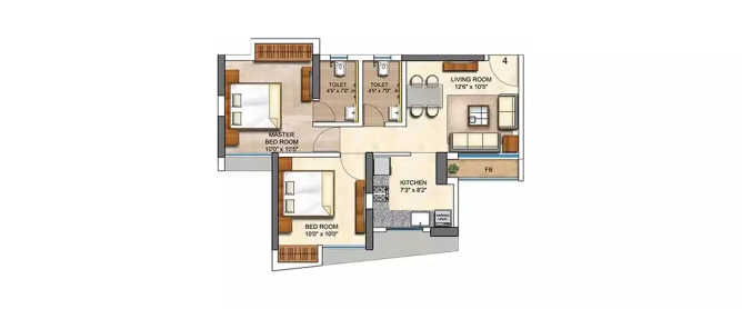 Runwal Eirene Balkum - Floor plan 2 BHK 568 Sq.ft