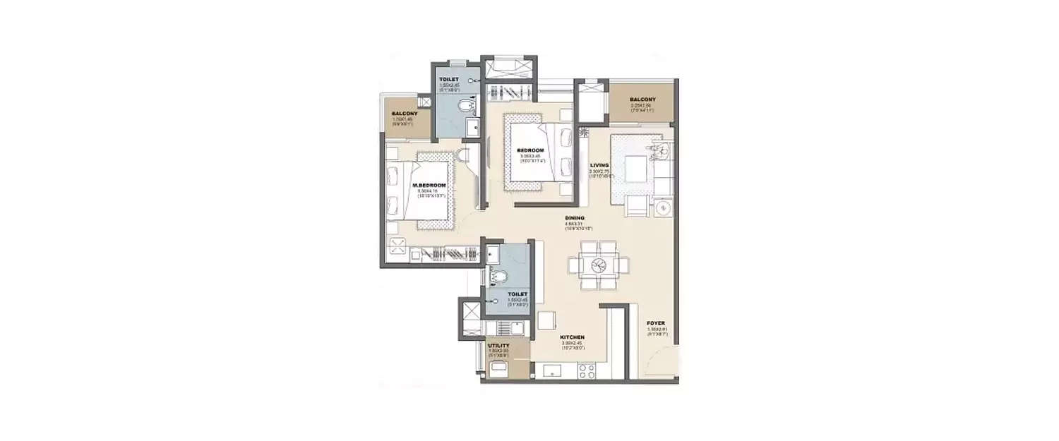 Floor plan for 2 BHK