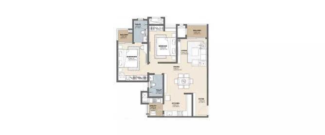 Vajram Newtown Jakkur - Floor plan 2 BHK 1244 Sq.ft