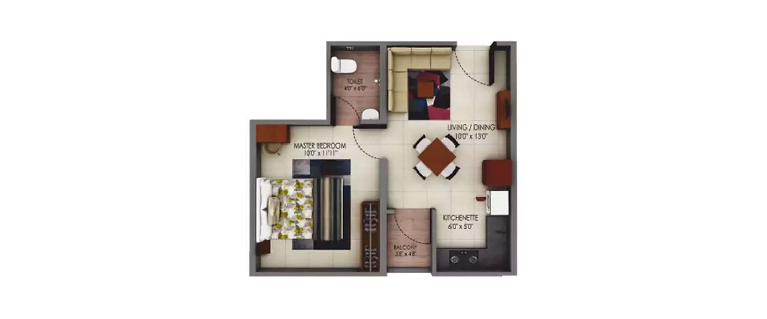 Floor plan for 1 BHK