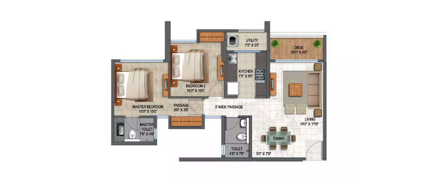 Floor plan for 2 BHK