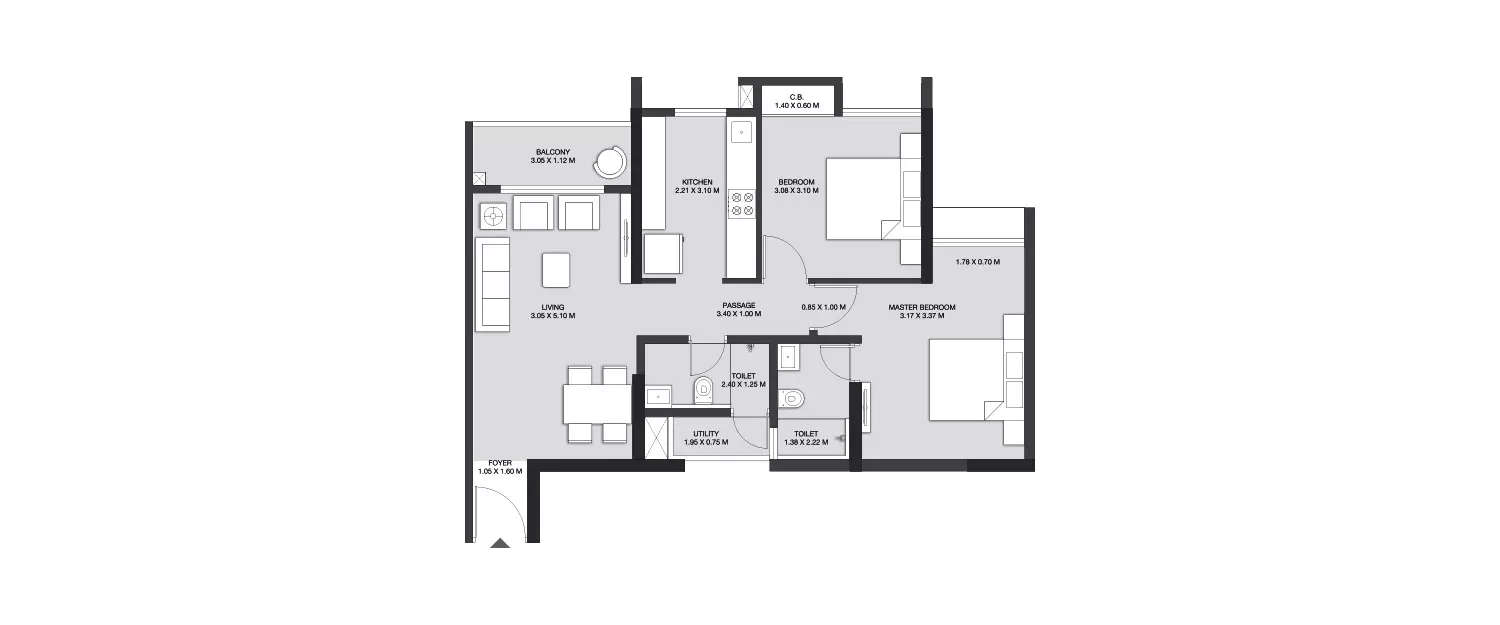 Floor plan for 2 BHK