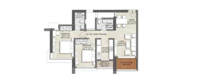 Kalpataru Paramount Ghodbunder Road - Floor plan 2 BHK 711 Sq.ft