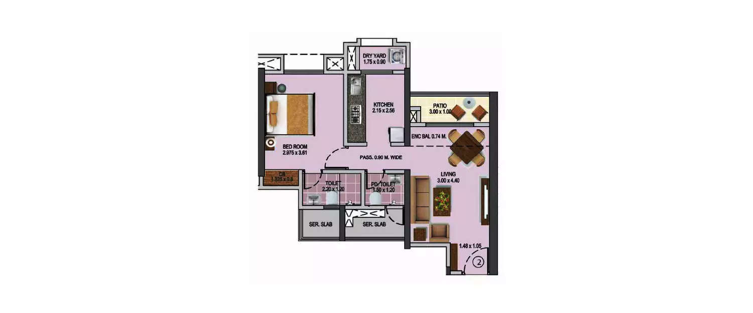 Floor plan for 1 BHK