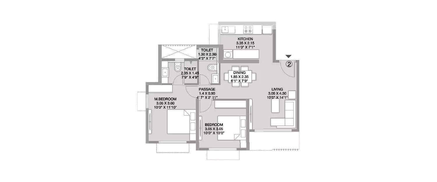 2 BHK Apartment 600 Sq.ft