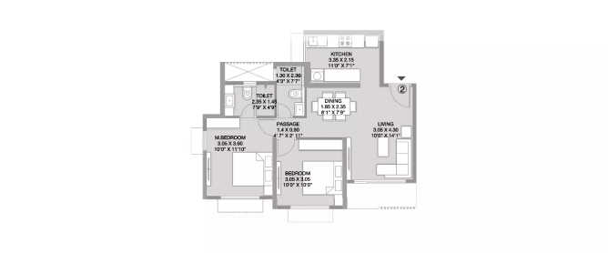 Godrej Nest Kandivali - Floor plan 2 BHK 600 Sq.ft