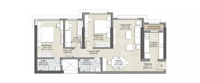 Kalpataru Bliss Santacruz - Floor plan 2.5 BHK 880 Sq.ft