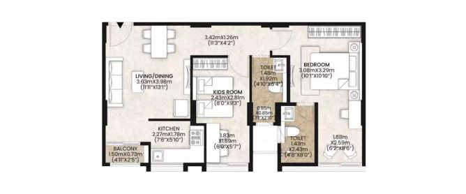Mahindra Vicino Andheri - Floor plan 2 BHK 667 Sq.ft