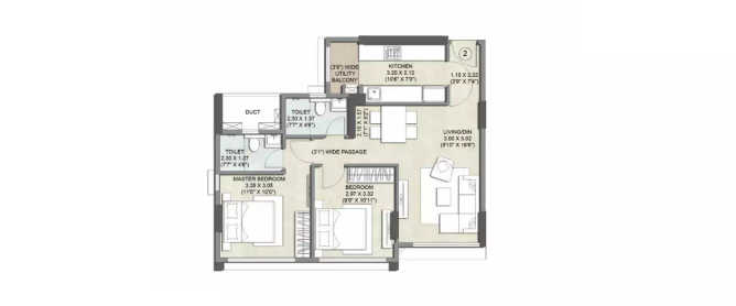 Kalpataru Primus Santacruz - Floor plan 2 BHK 654 Sq.ft