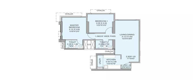 Wadhwa TW Gardens Kandivali - Floor plan 2 BHK 680 Sq.ft