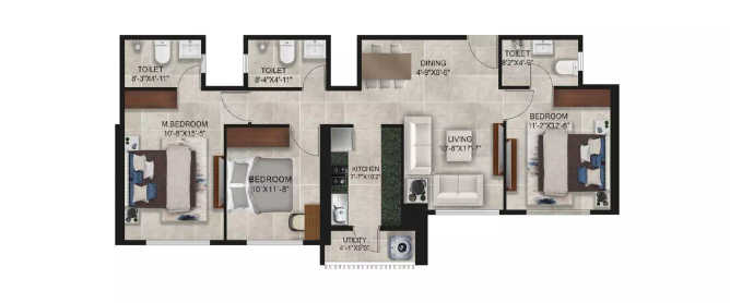 Ajmera I Land Wadala - Floor plan 3 BHK 1661 Sq.ft