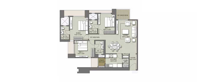 Lodha Venezia Parel - Floor plan 3 BHK 1346 Sq.ft