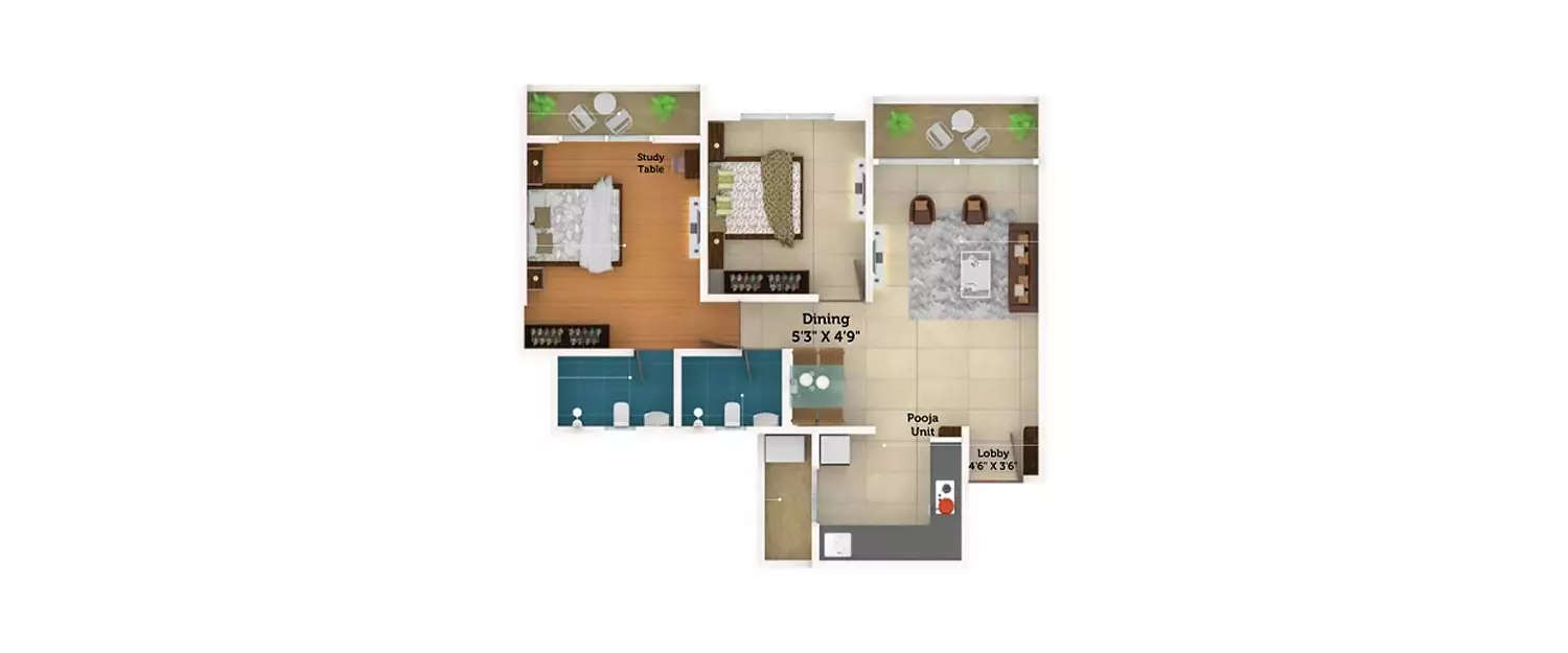 Floor plan for 2 BHK