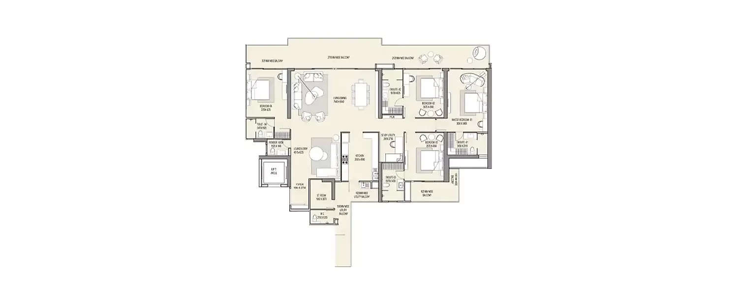 Floor plan for 4 BHK