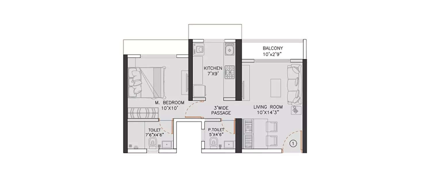 Floor plan for 1 BHK