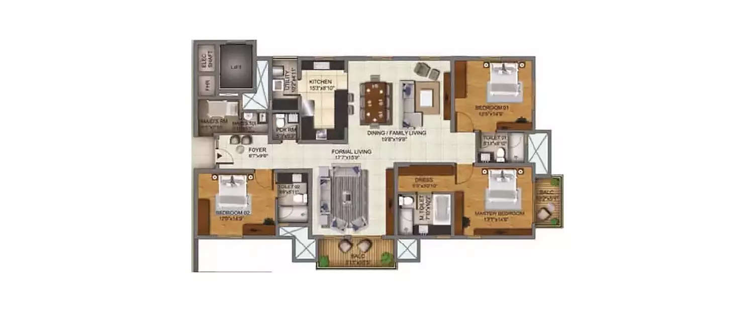 Floor plan for 3 BHK