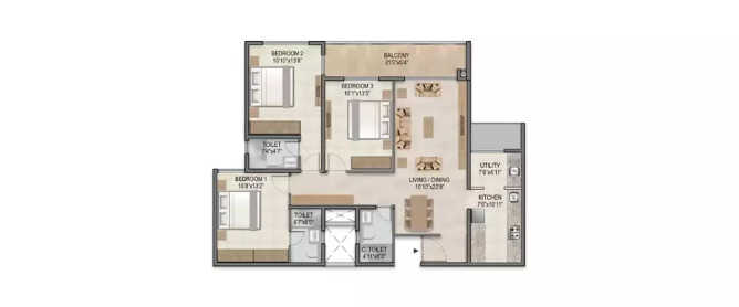 Century Horizon Jakkur - Floor plan 3 BHK 1187 Sq.ft