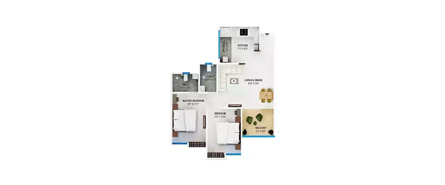 Floor plan for 2 BHK