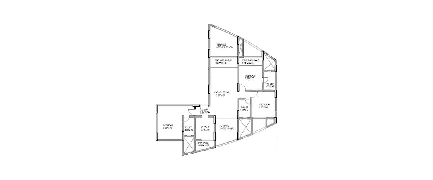Floor plan for 3 BHK