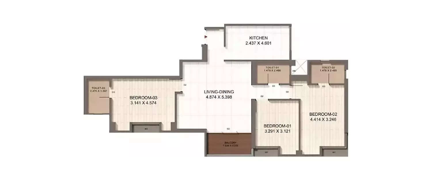 Floor plan for 3 BHK
