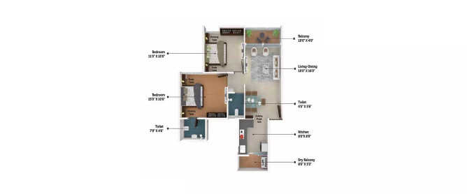 Saheel ITrend Waterfront Ravet - Floor plan 2 BHK 628 Sq.ft