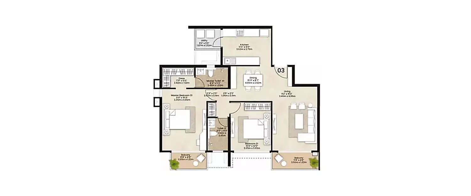 Floor plan for 2 BHK