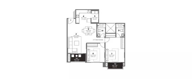 Hiranandani Glen Classic Devinagar - Floor plan 2 BHK 856 Sq.ft