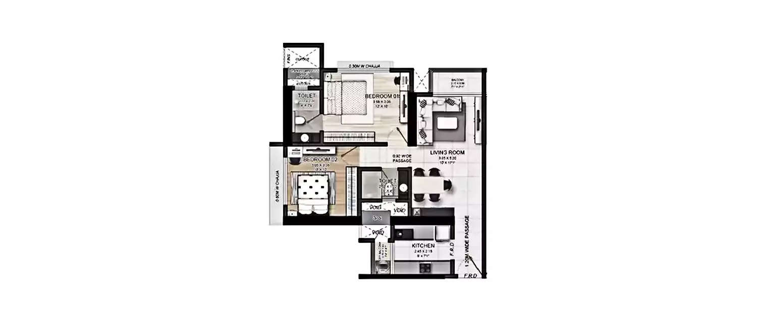 Floor plan for 2 BHK