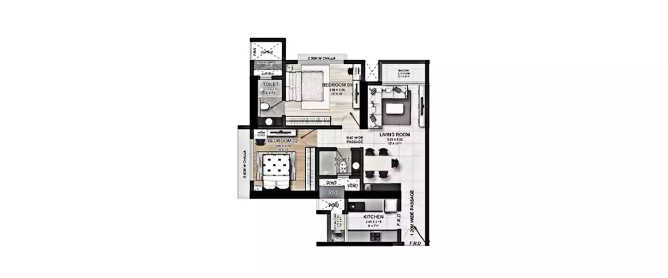 Passcode Eye Of Powai Powai - Floor plan 2 BHK 630 Sq.ft
