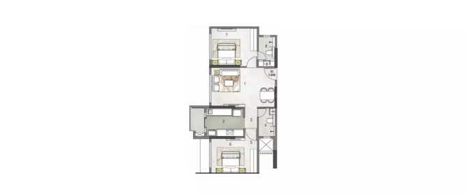 Rustomjee Erika Bandra - Floor plan 2 BHK 617 Sq.ft