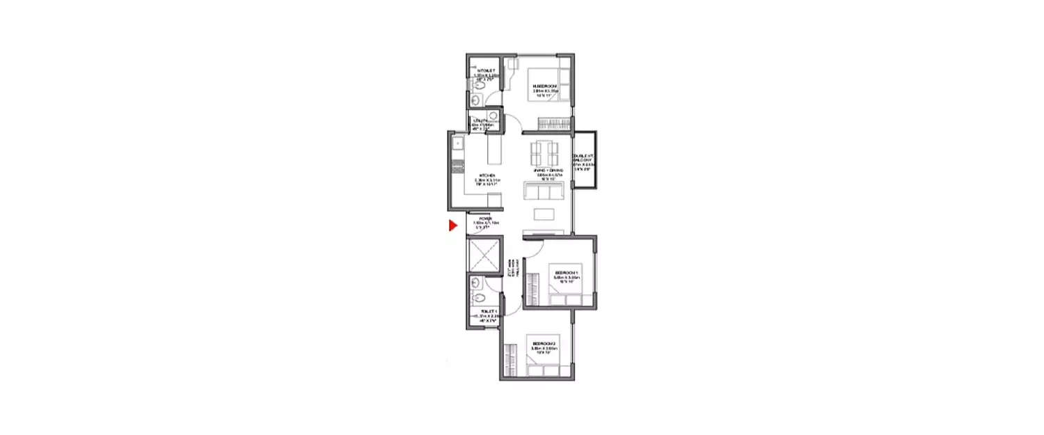 Floor plan for 3 BHK