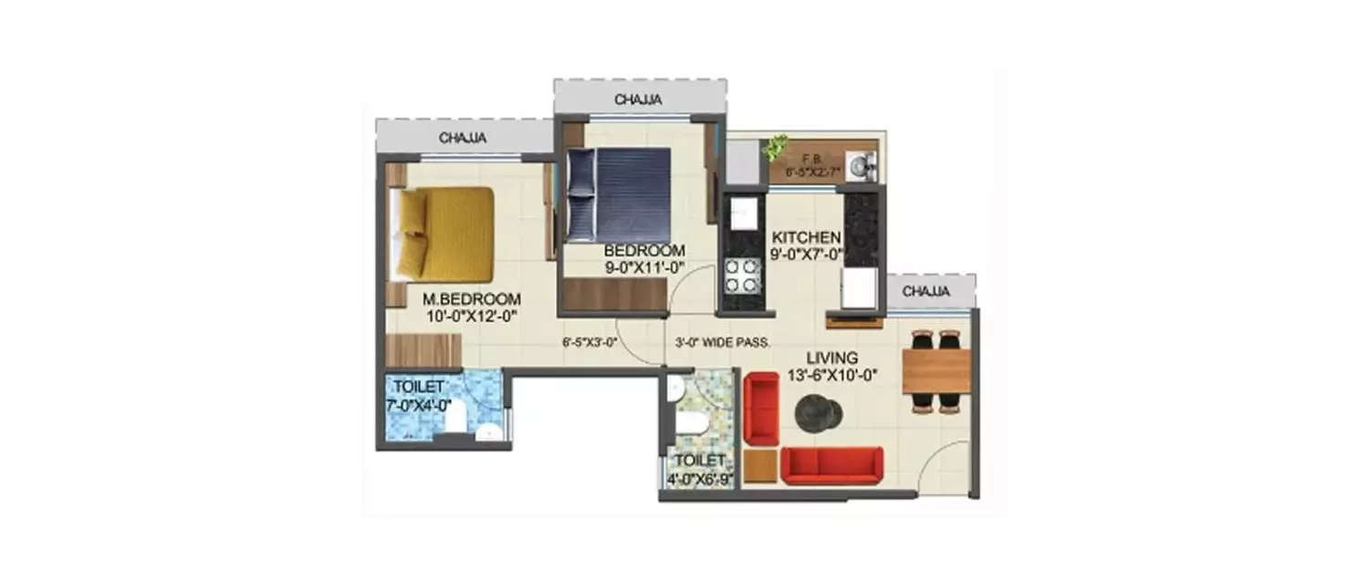 Floor plan for 2 BHK