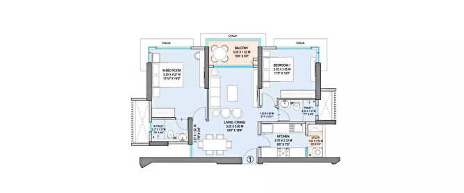 Godrej Horizon Undri - Floor plan 2 BHK 805 Sq.ft