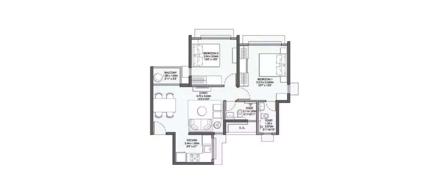 Floor plan for 2 BHK