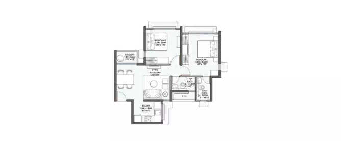 Wadhwa Iris Panvel - Floor plan 2 BHK 482 Sq.ft