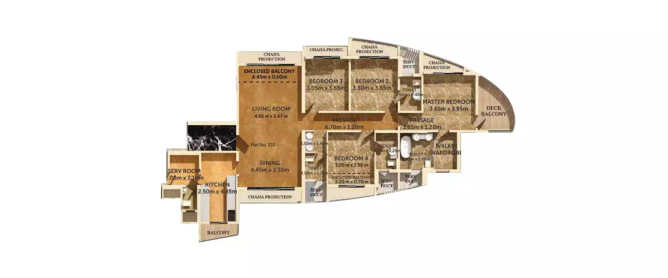 Dosti The Majesta Ghodbunder Road - Floor plan 4 BHK 1544 Sq.ft