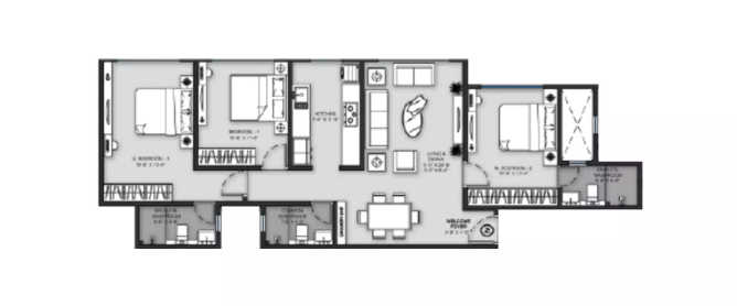 Chandak Insignia Vile Parle - Floor plan 3 BHK 967 Sq.ft
