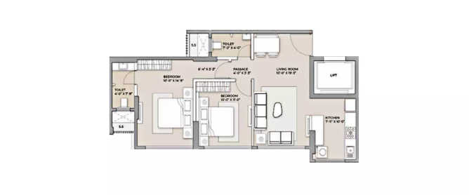 Arkade Crown Borivali - Floor plan 2 BHK 657 Sq.ft