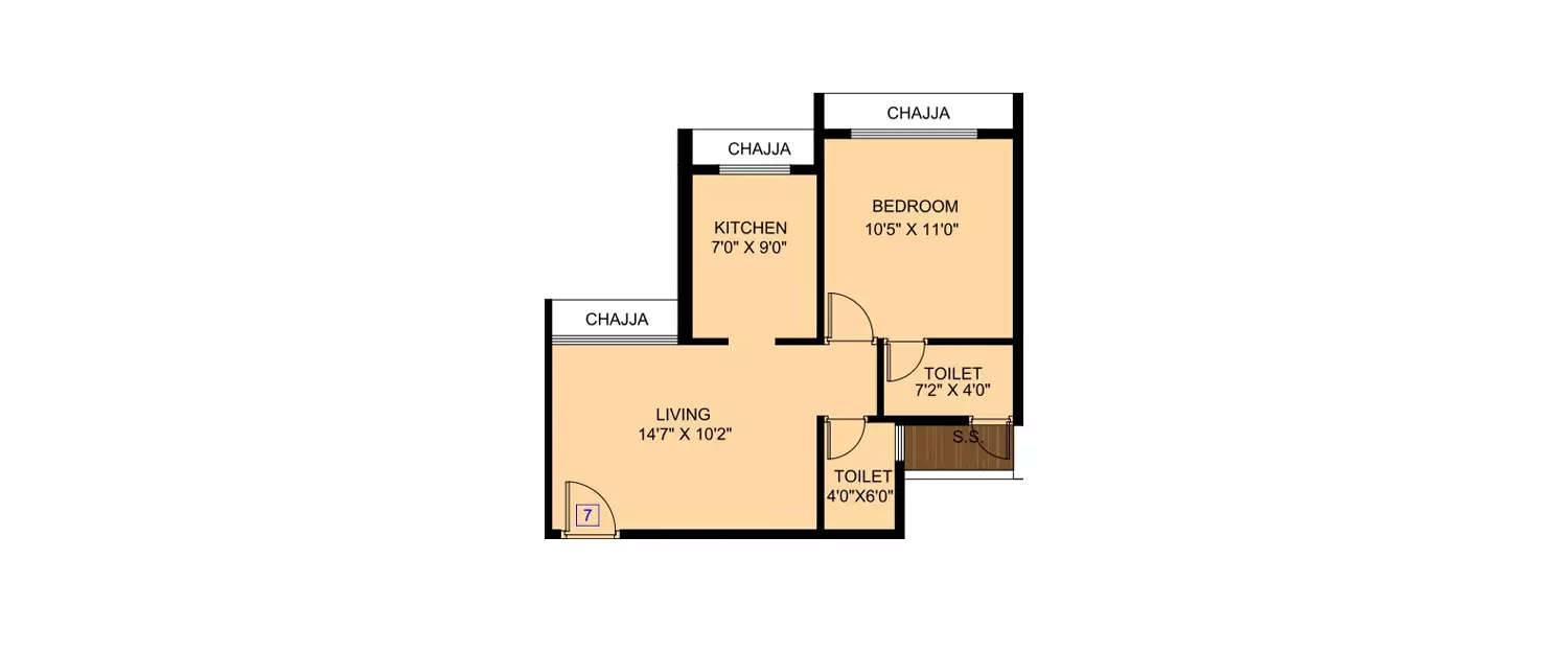 Floor plan for 1 BHK